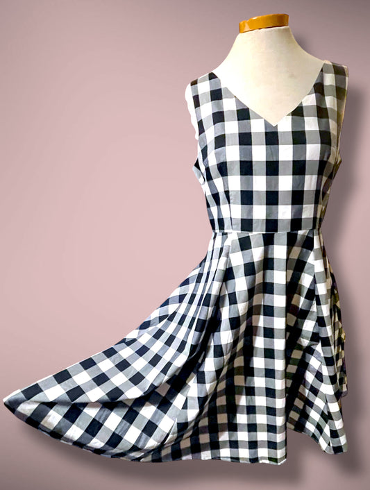 Vintage Gingham Black & White Picnic Plaid Tank A Line Rockabilly Dress