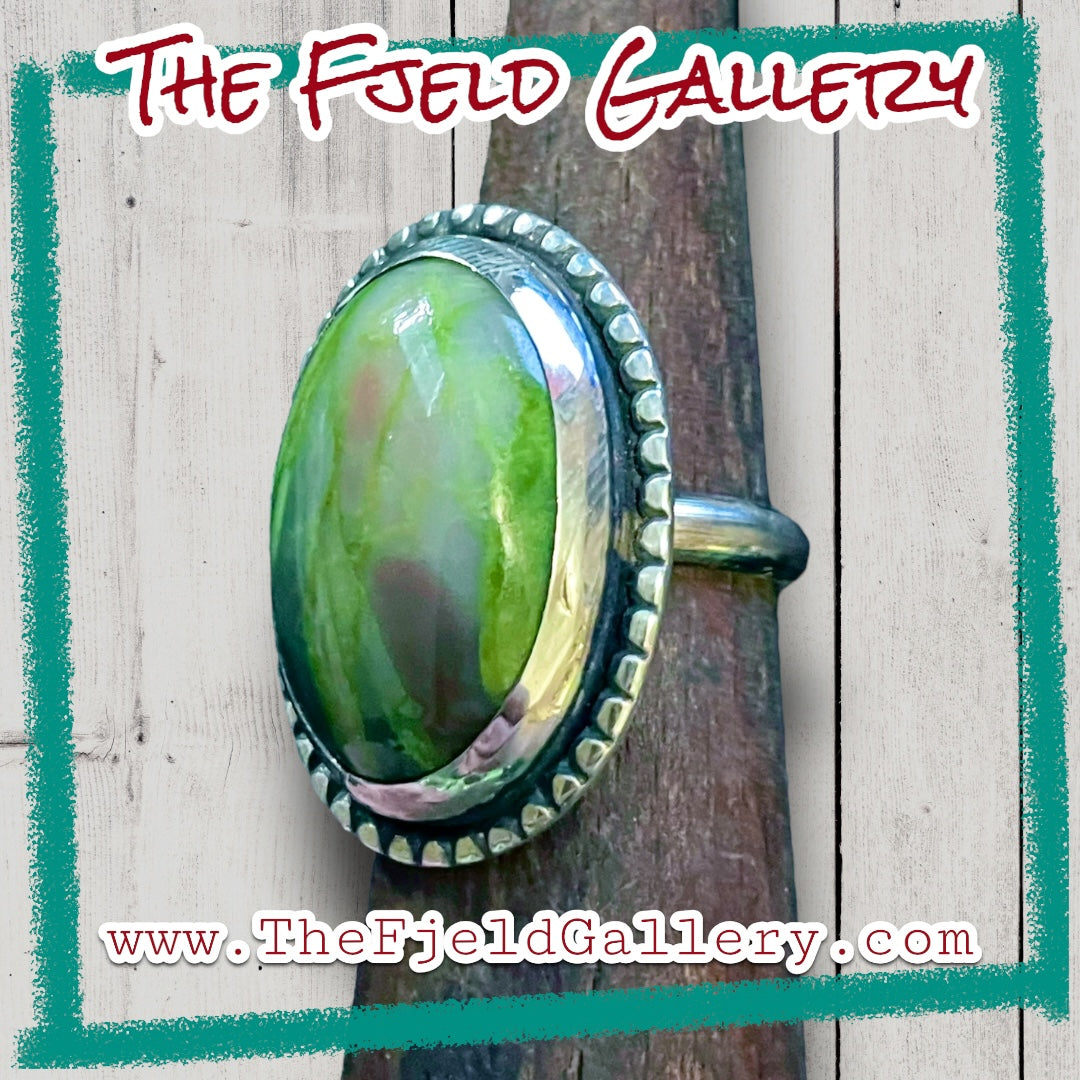 Handmade Serpentine Gemstone Cabochon Sterling Silver Ring