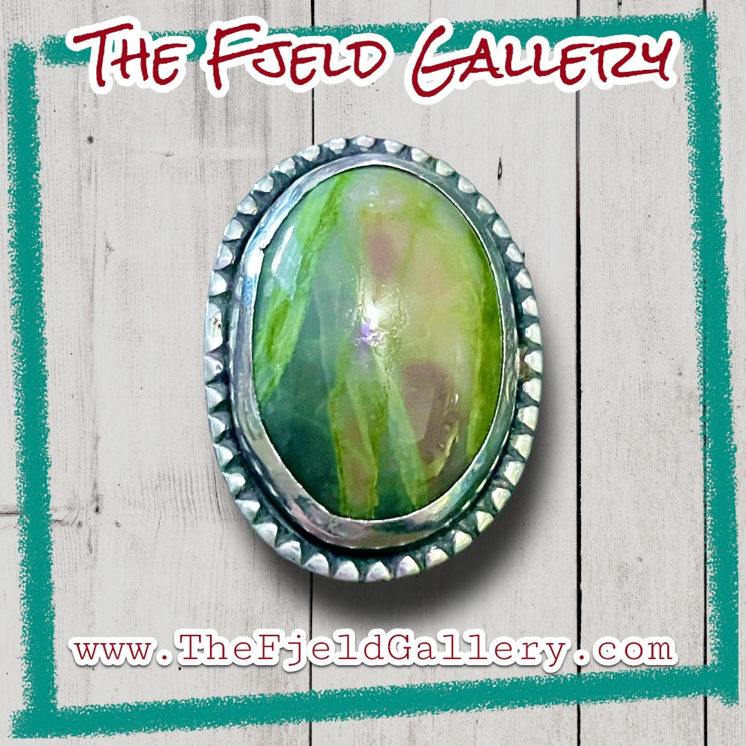 Handmade Serpentine Gemstone Cabochon Sterling Silver Ring