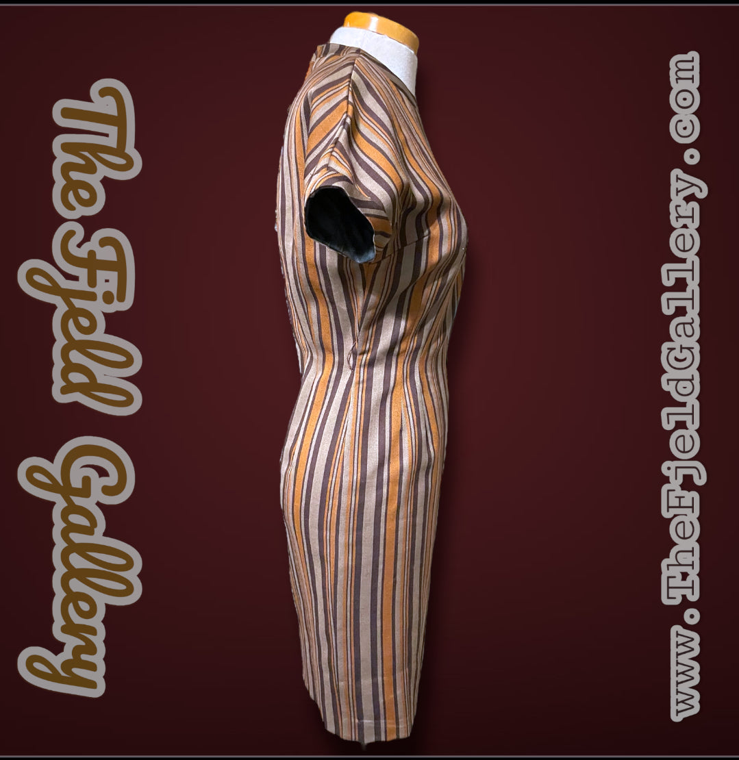 Amazing 1970’s Striped Brown, Tan & Orange Short Sheath Dress