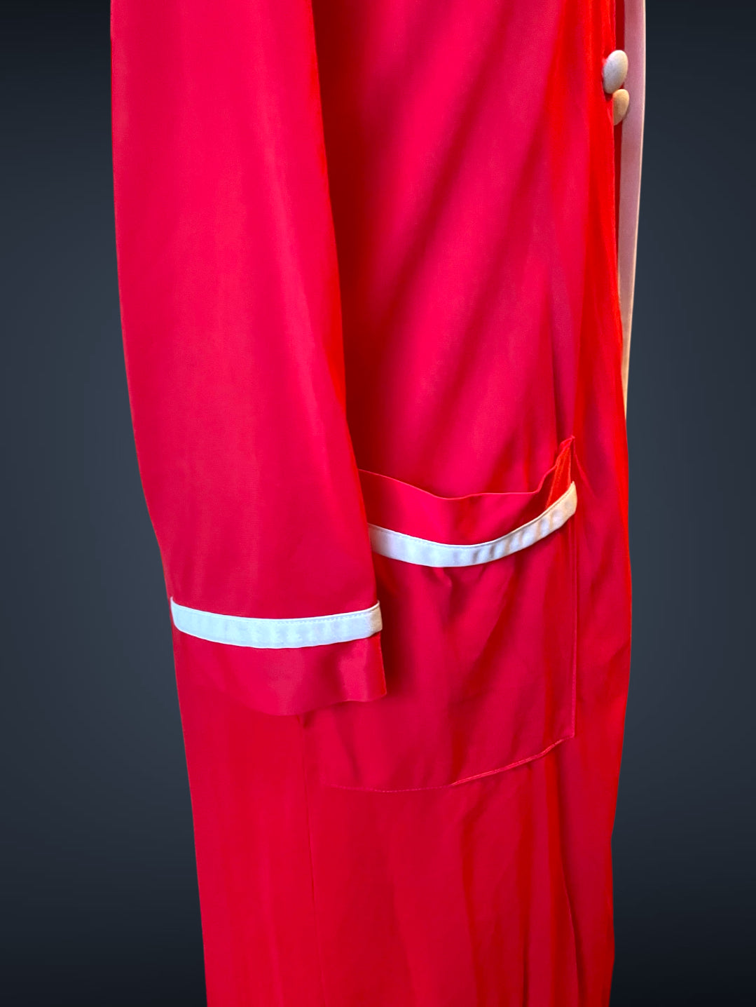 1960’s Sears Red & White Long Tank & Robe Peignoir Nightgown Set