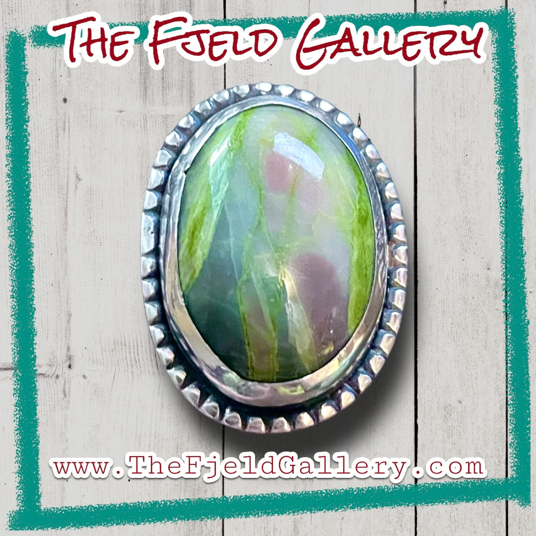 Handmade Serpentine Gemstone Cabochon Sterling Silver Ring
