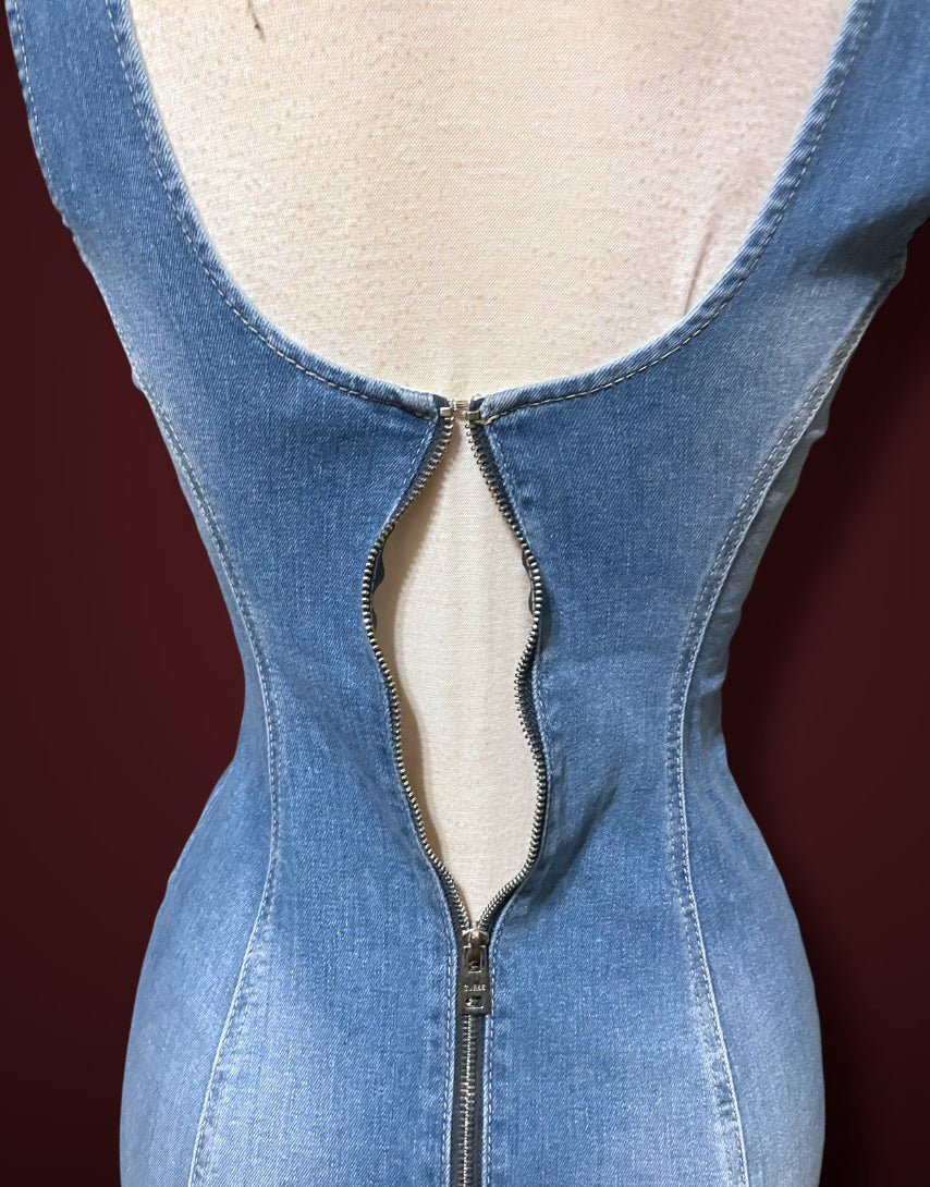 Vintage Guess Denim Jean Sheath Body Con Mini Dress