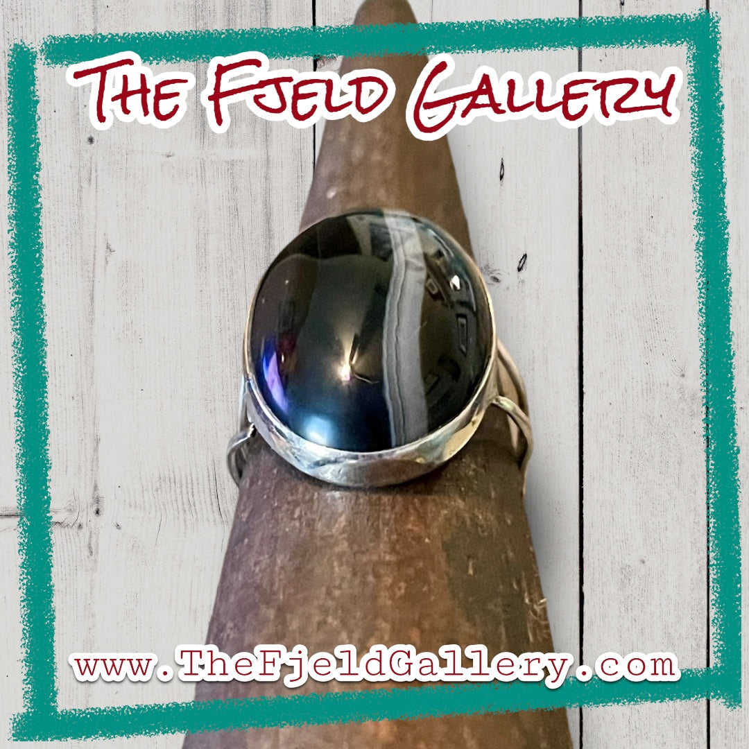 Black & White Botswana Agate Gemstone Sterling Ring