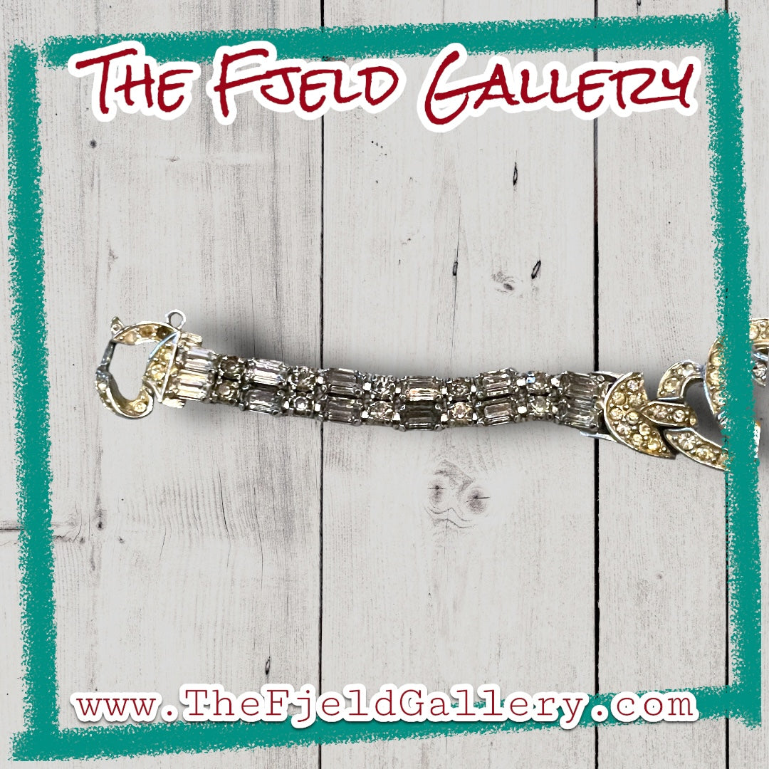 Hollywood Regency Marboux Designer Numbered Silver Crown Crystal Rhinestone Bracelet