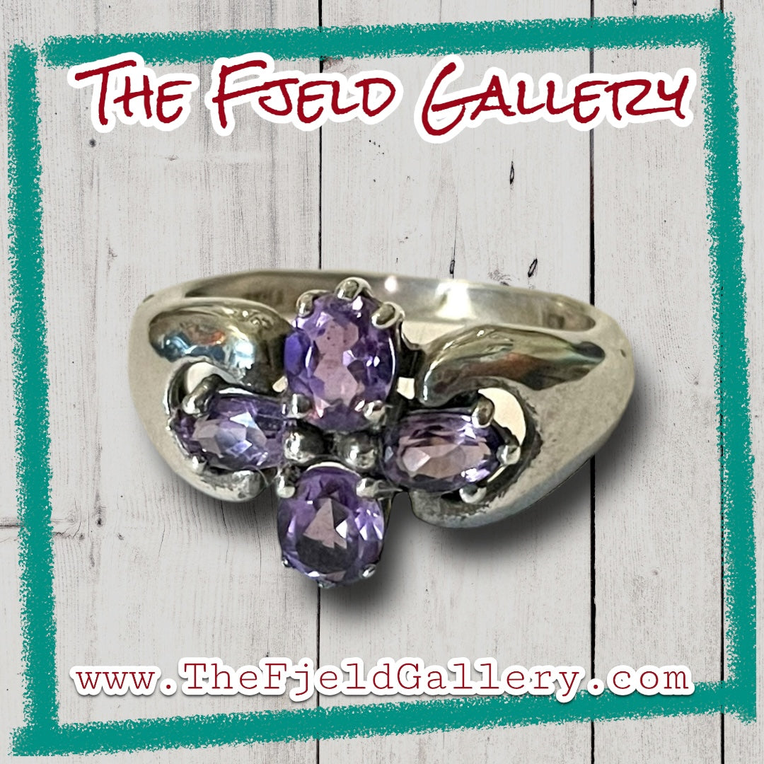 Amethyst Flower Sterling Silver Ring