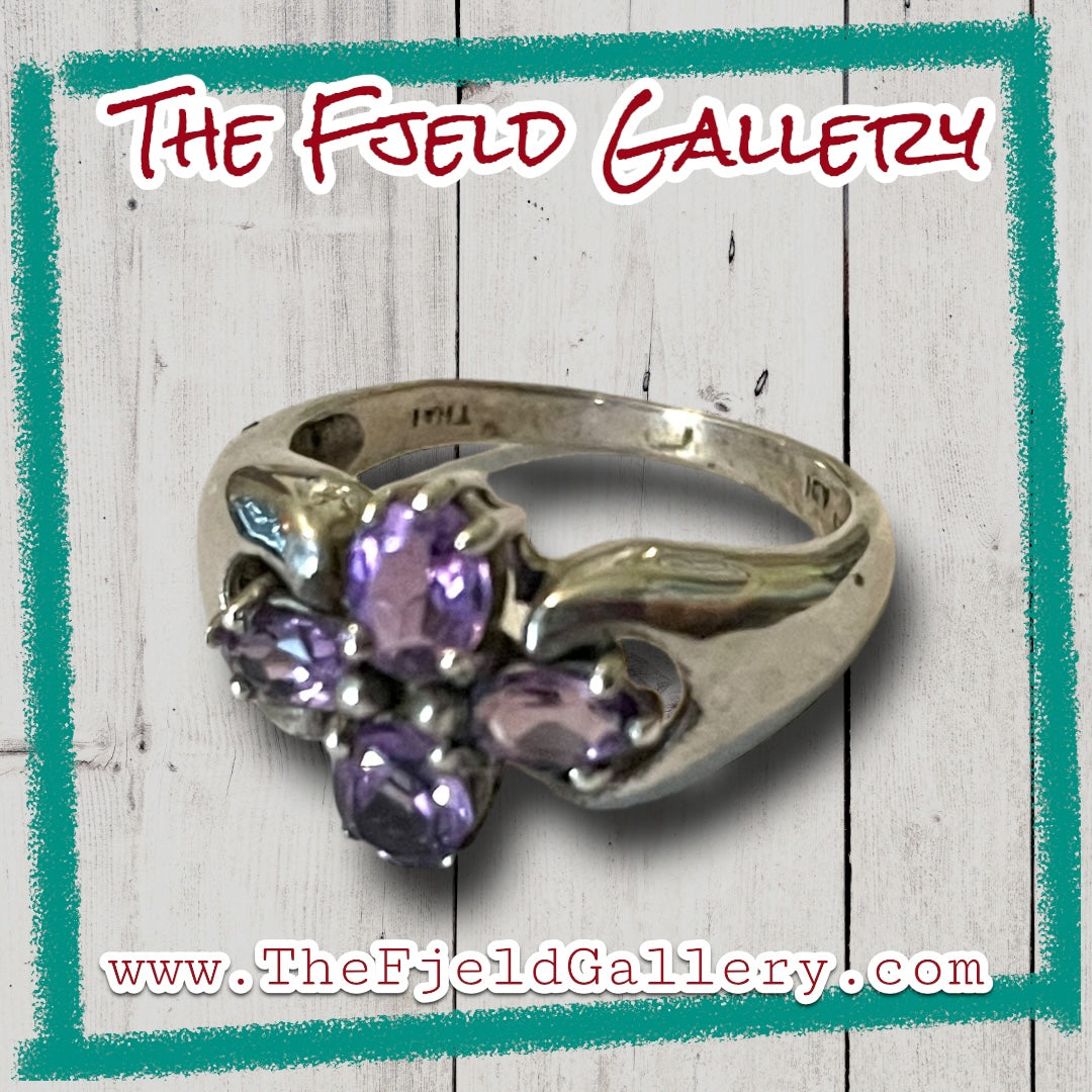 Amethyst Flower Sterling Silver Ring