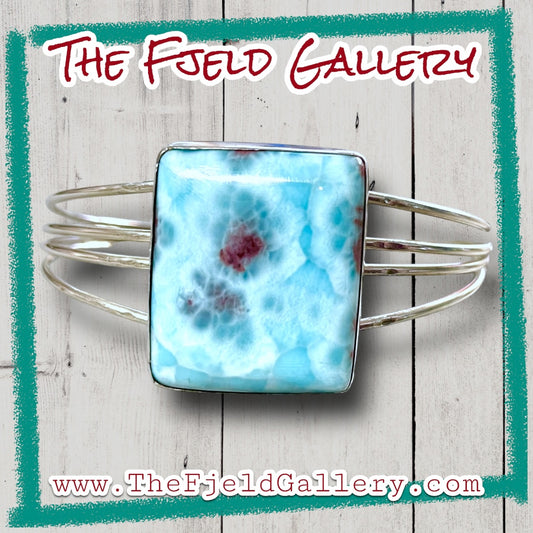 Handmade Larimar Gemstone Sterling Silver Large Cuff Bracelet