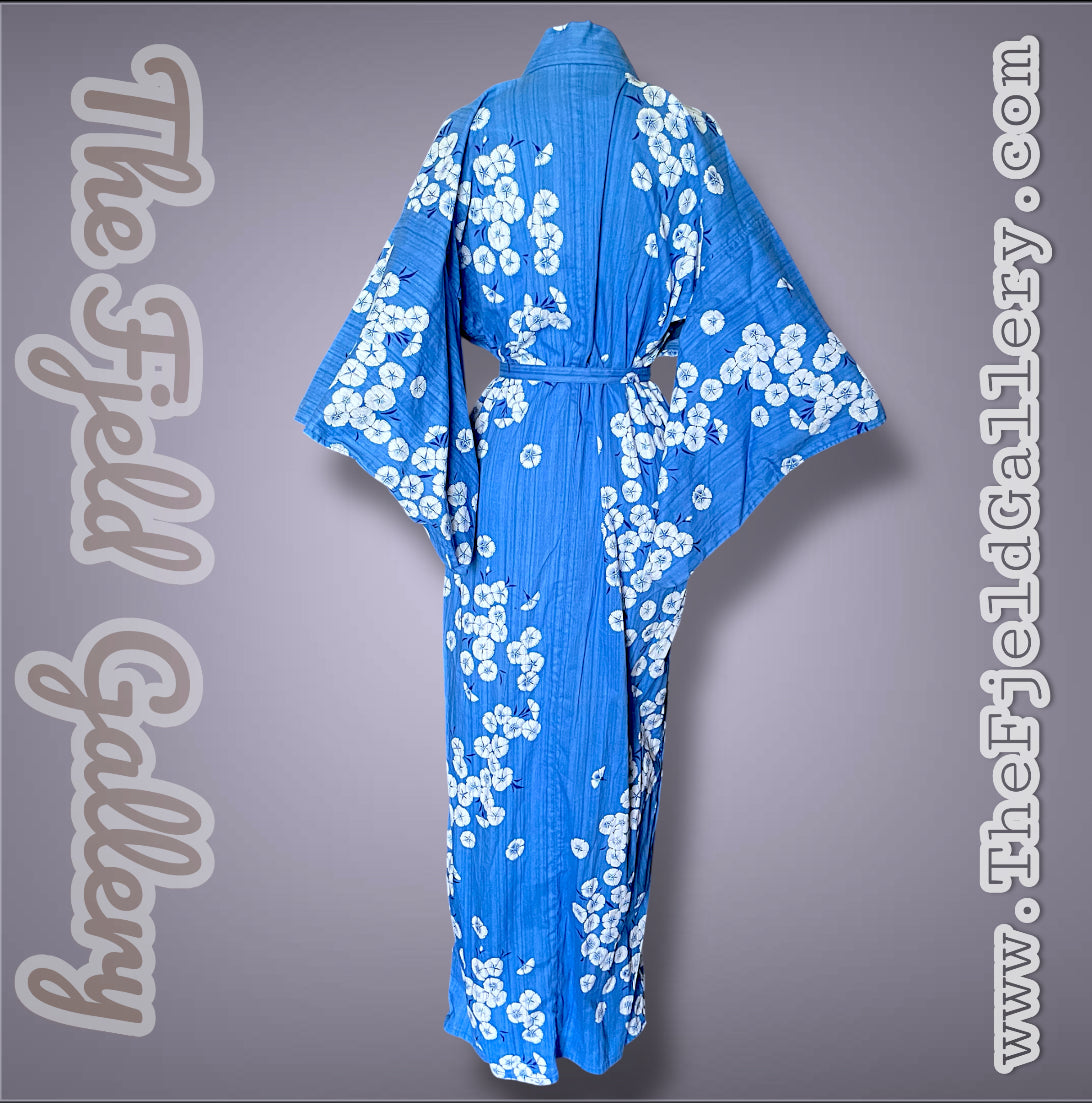Vintage 1960’s Blue & White Cherry Blossom Flower Print Kimono