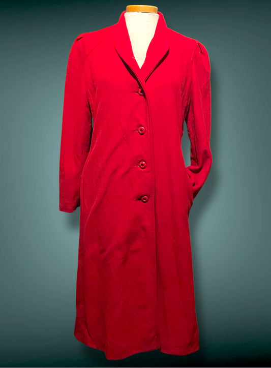 1960’s Red Faux Cashmere Long Wellington Overcoat