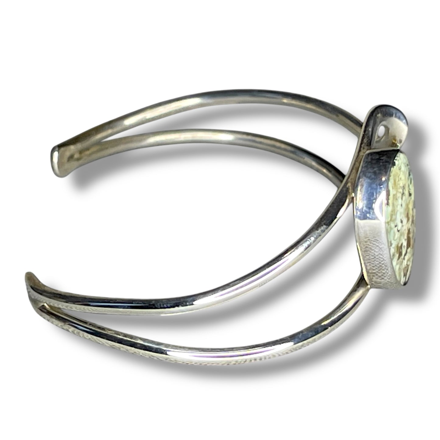 Abstract Offset Buffalo Light White Turquoise Sterling Silver Cuff Bracelet