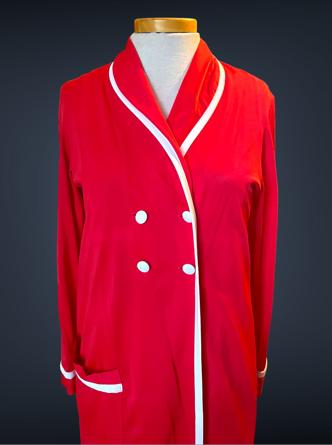1960’s Sears Red & White Long Tank & Robe Peignoir Nightgown Set