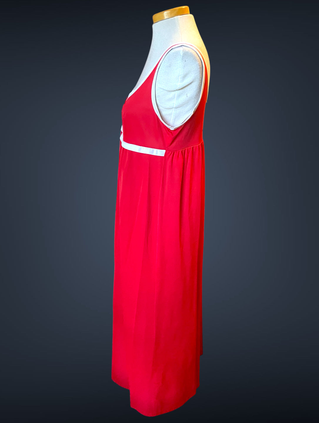 1960’s Sears Red & White Long Tank & Robe Peignoir Nightgown Set