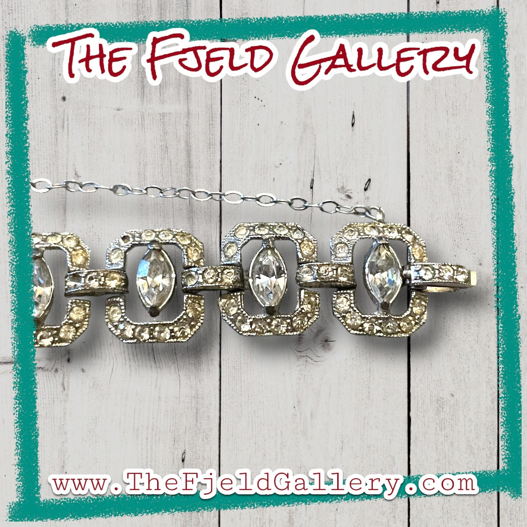 Art Deco Crystal Rhinestone Link Bracelet