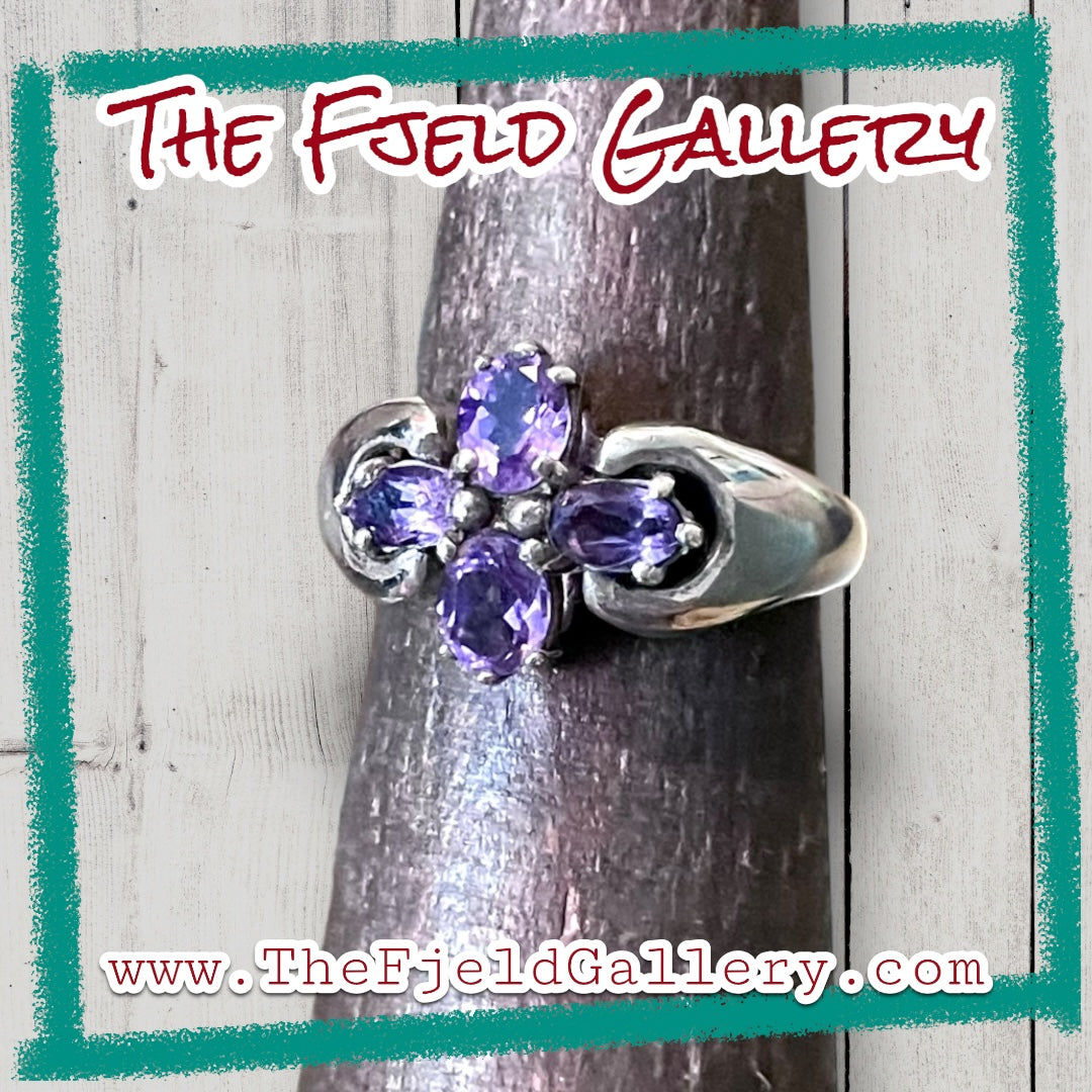 Amethyst Flower Sterling Silver Ring