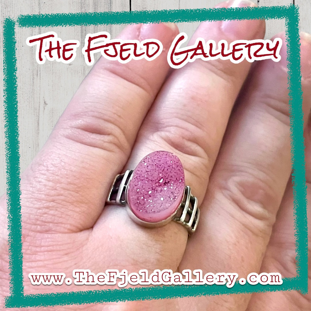 Pink Geode Agate Sterling Silver Ring