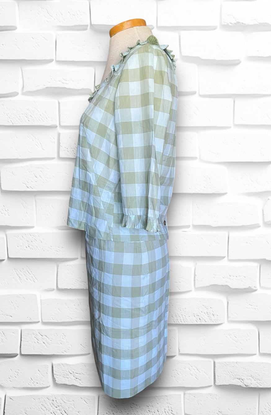 Vintage 1960’s Baby Blue & Green Plaid Skirt & Shirt Set