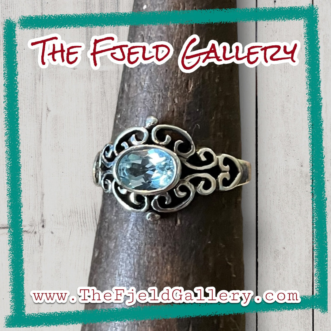 Aquamarine Modernist Flourish Sterling Silver Ring
