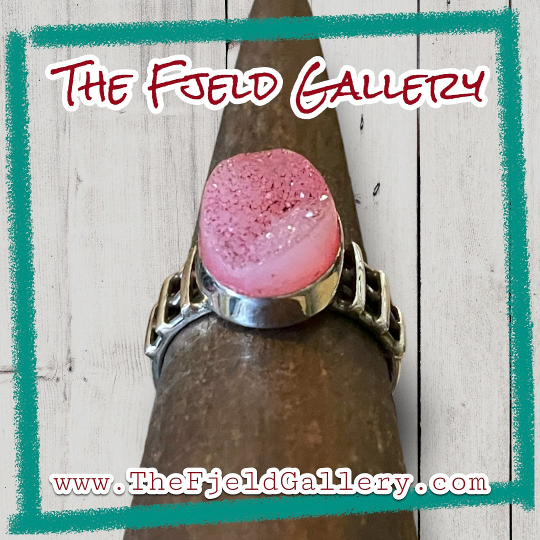 Pink Geode Agate Sterling Silver Ring