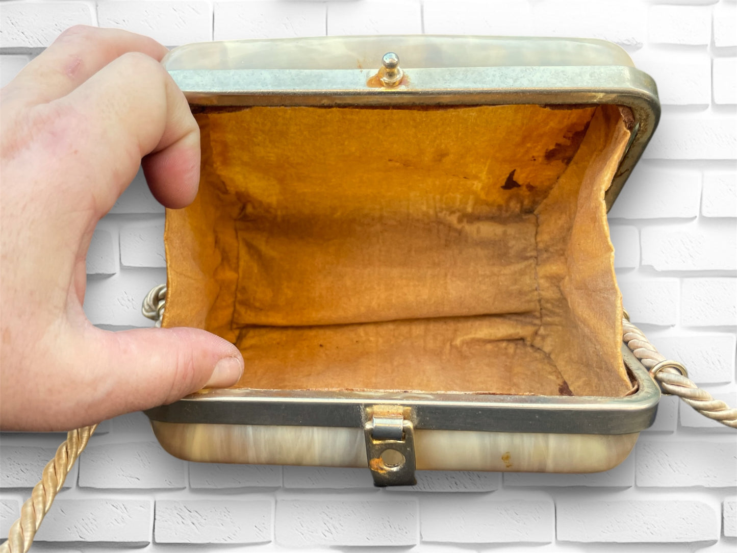 Vintage Marbled Lucite Italian Small Purse with Twisted Rope Handbag