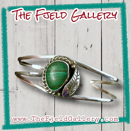 Vintage Southwest Native American Malachite Sterling Cuff Bracelet