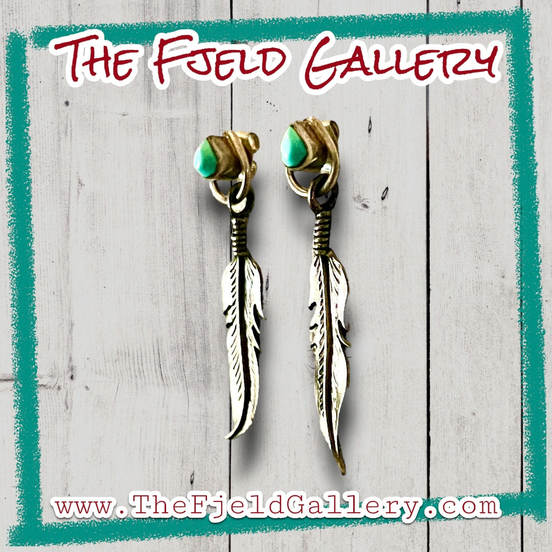 Native American Vintage Turquoise Feather Dangle Earrings