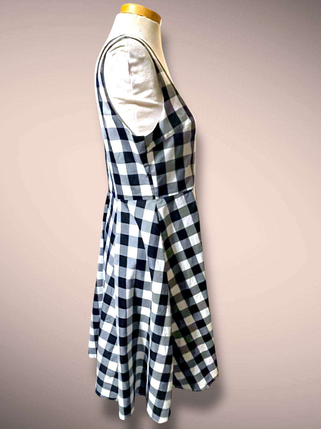 Vintage Gingham Black & White Picnic Plaid Tank A Line Rockabilly Dress