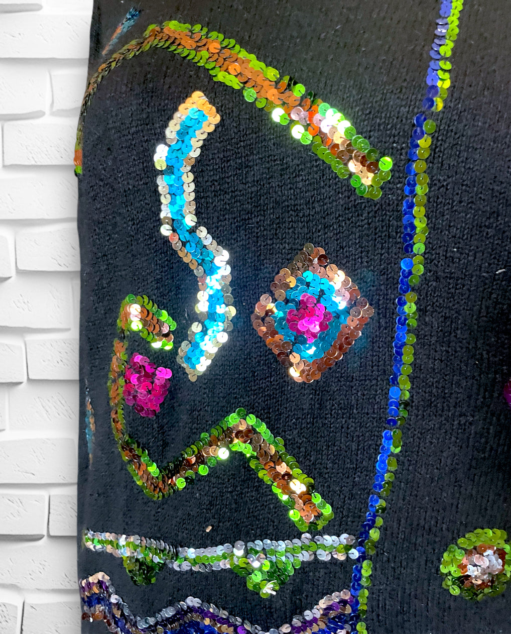 1980’s Rainbow Sequin Silk, Angora, Wool Oversized Black Sweater