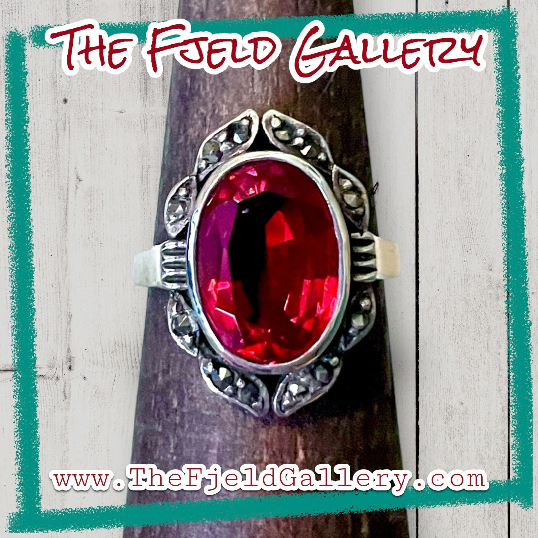 Ruby & Marcasite Sterling Silver Ring