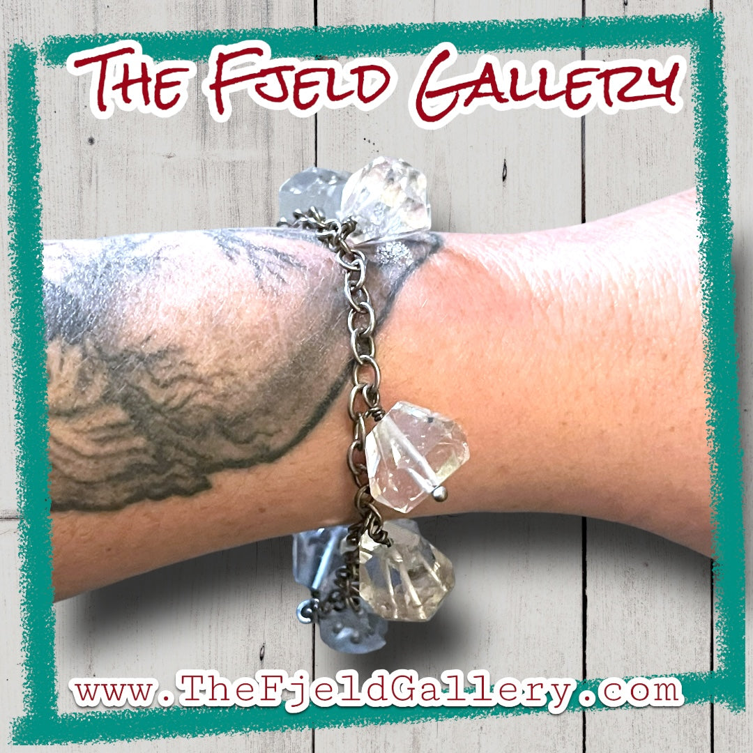 Quartz Gemstone Faceted Sterling Silver Charm Style Bracelet