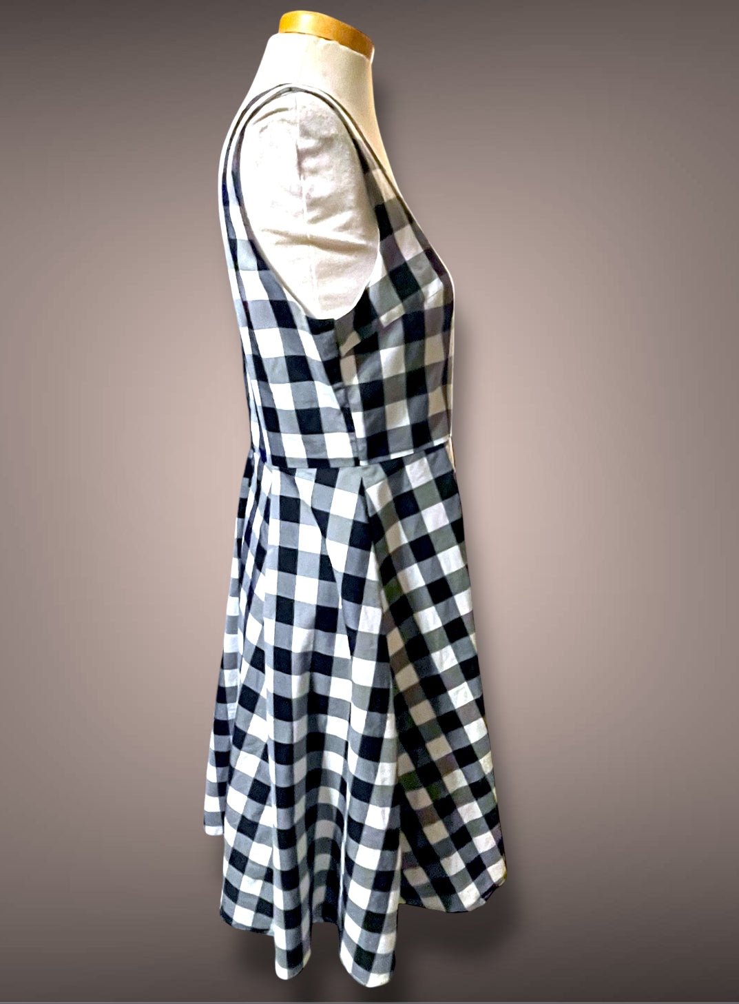 Vintage Gingham Black & White Picnic Plaid Tank A Line Rockabilly Dress