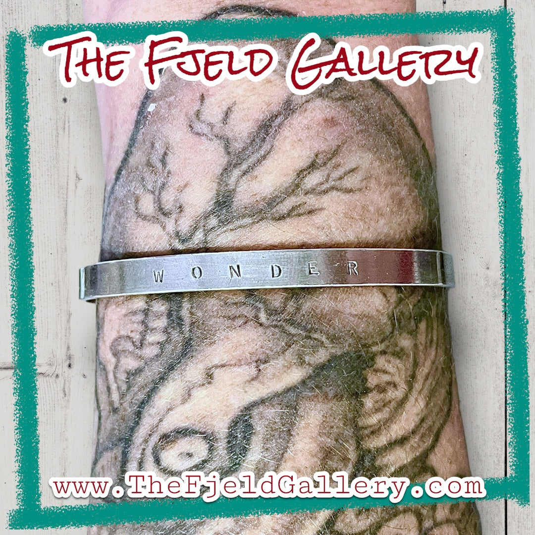 Sterling Silver WONDER Text Embossed Cuff Bracelet