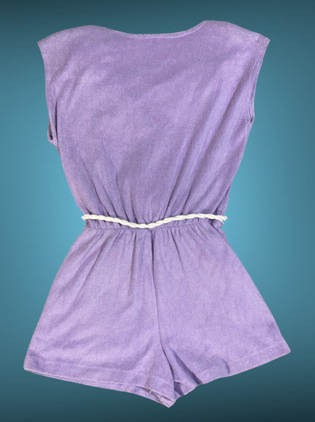 Vintage 1990’s Purple Terrycloth Button Up Jumpsuit Romper w/ Pockets