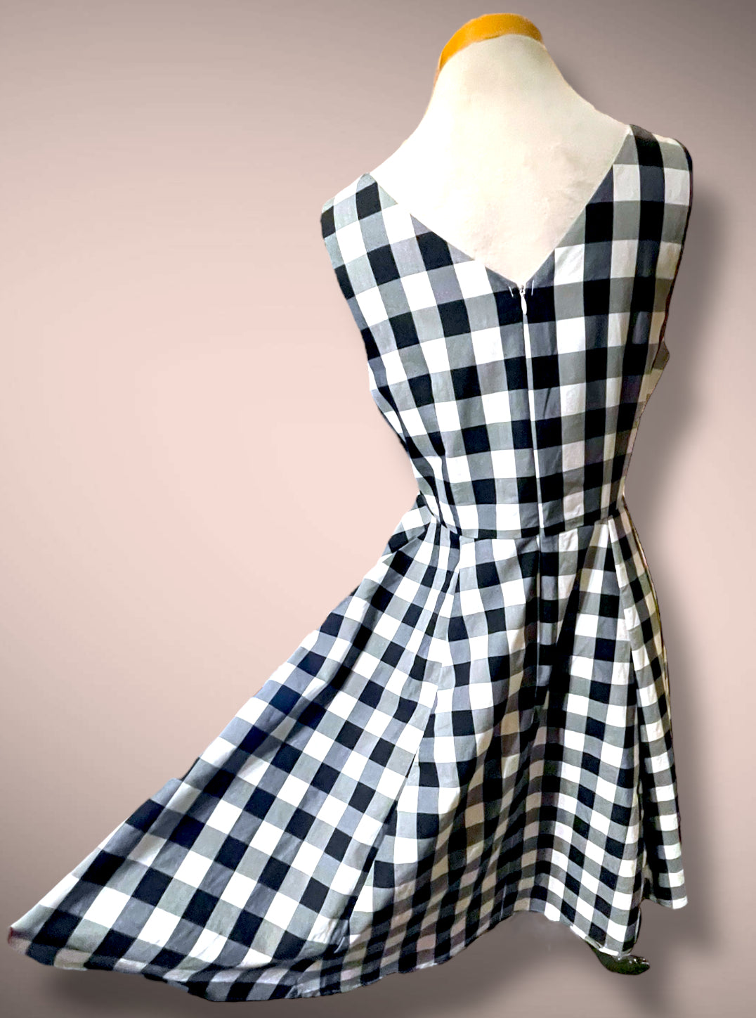 Vintage Gingham Black & White Picnic Plaid Tank A Line Rockabilly Dress
