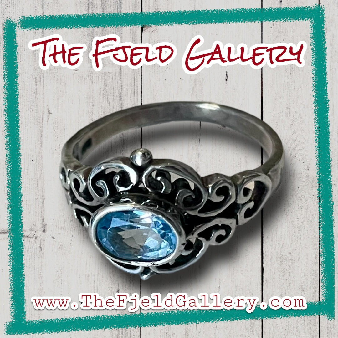 Aquamarine Modernist Flourish Sterling Silver Ring