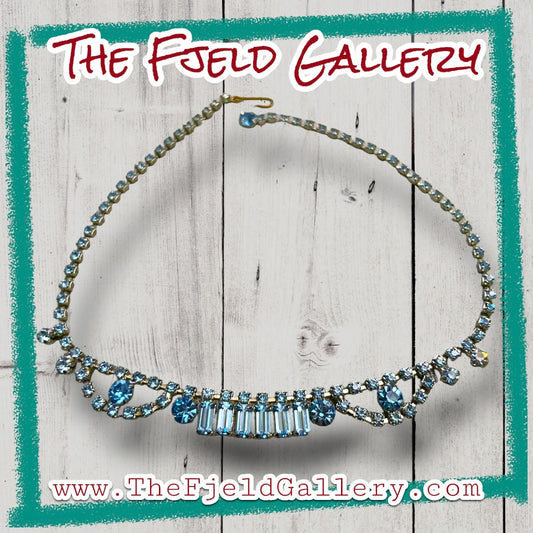 Baby Blue Crystal Rhinestone Silver Prong Set Choker Necklace