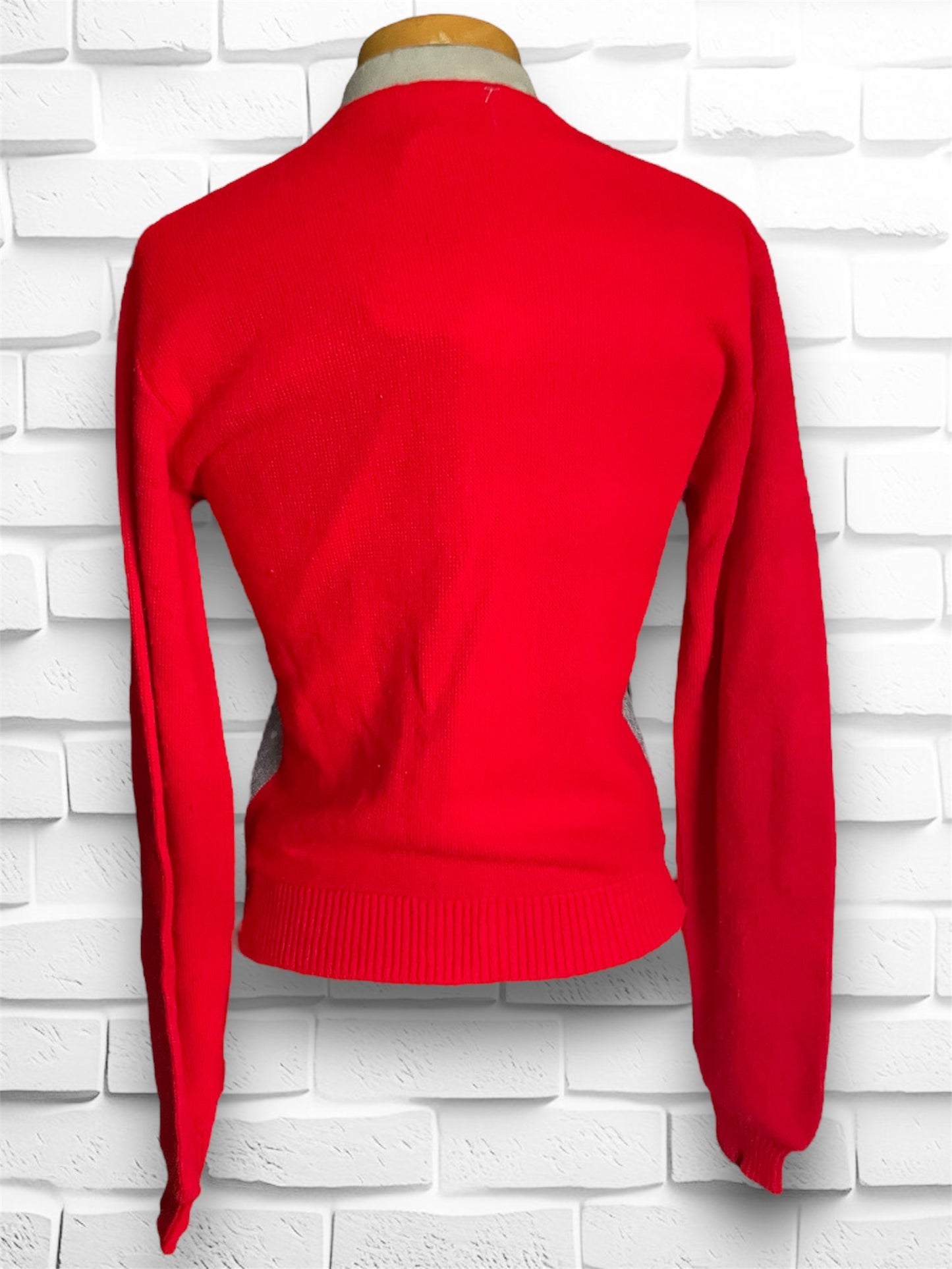 Vintage 1960’s Grandpa Cardigan Sweater; Red, Black & Grey