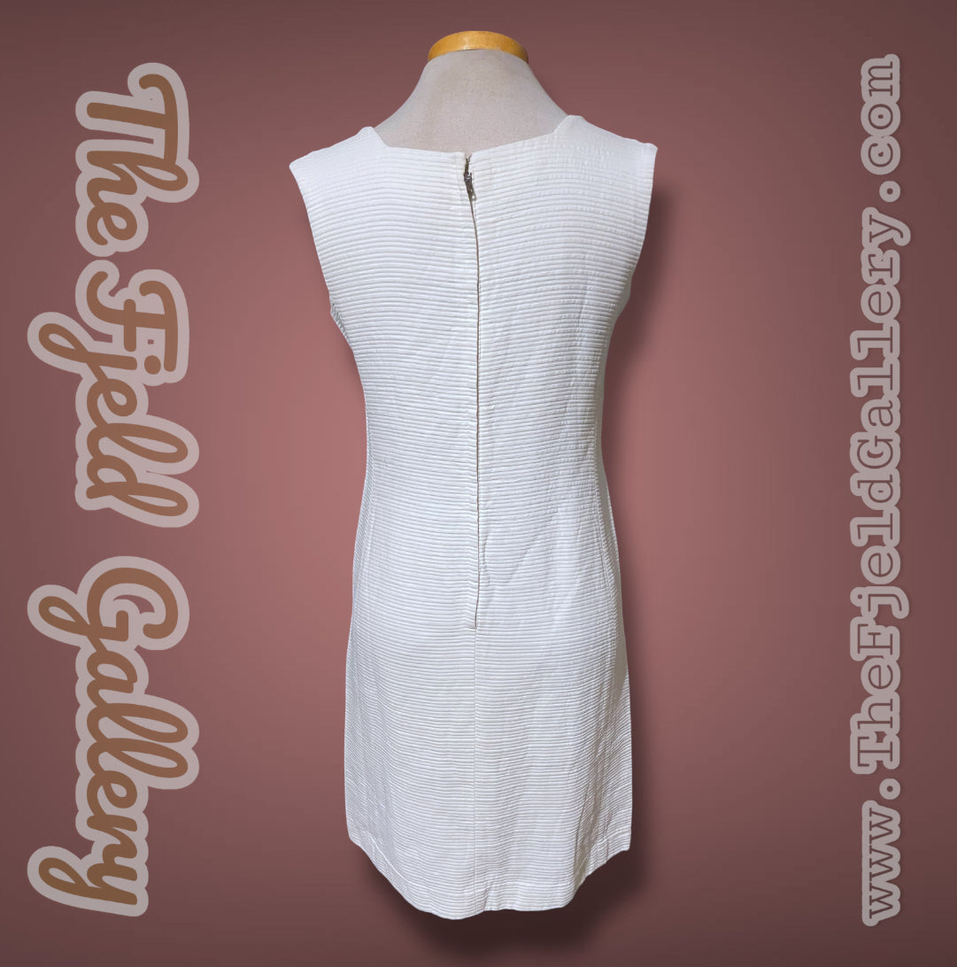 1960’s White Ribbed Texture Square Neck Pockets Sheath Dress