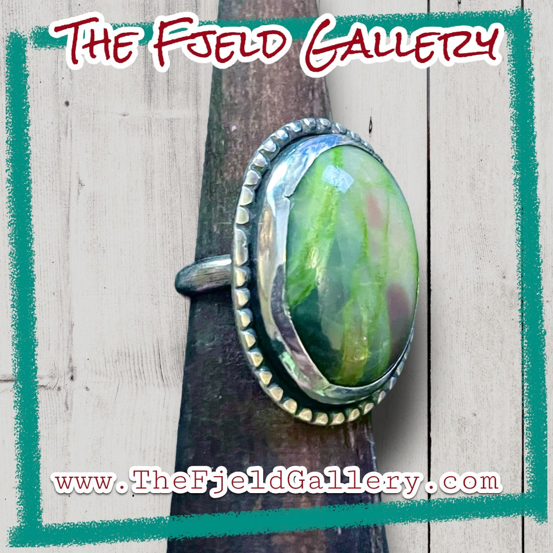 Handmade Serpentine Gemstone Cabochon Sterling Silver Ring