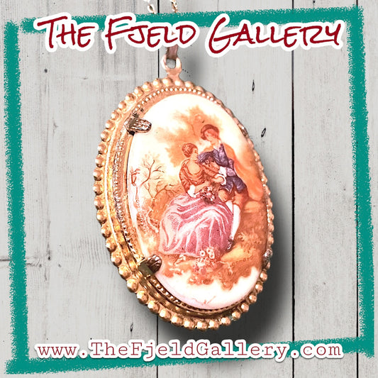 Vintage Limogé Courting Couple Gold Brass Necklace