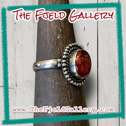 Amber Sterling Silver Vintage Ring