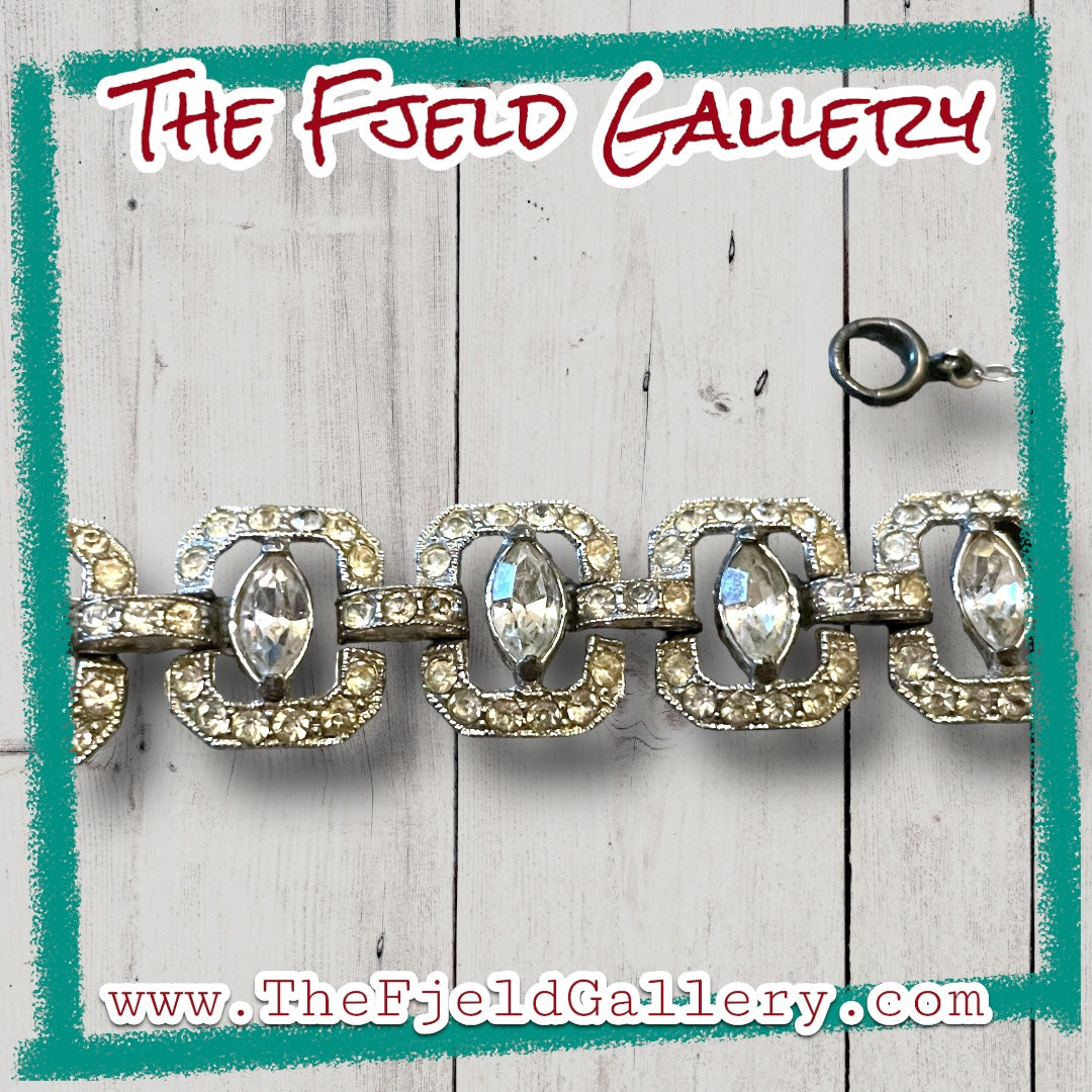 Art Deco Crystal Rhinestone Link Bracelet