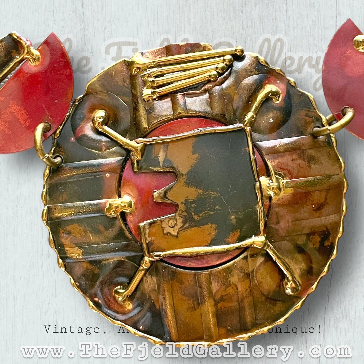 Vintage Arts & Crafts 1940’s Brass Tribal Chest Plate Necklace