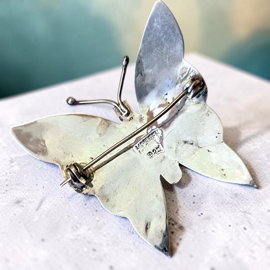 Vintage Taxco Mexico Sterling Silver Abalone Large Butterfly Brooch