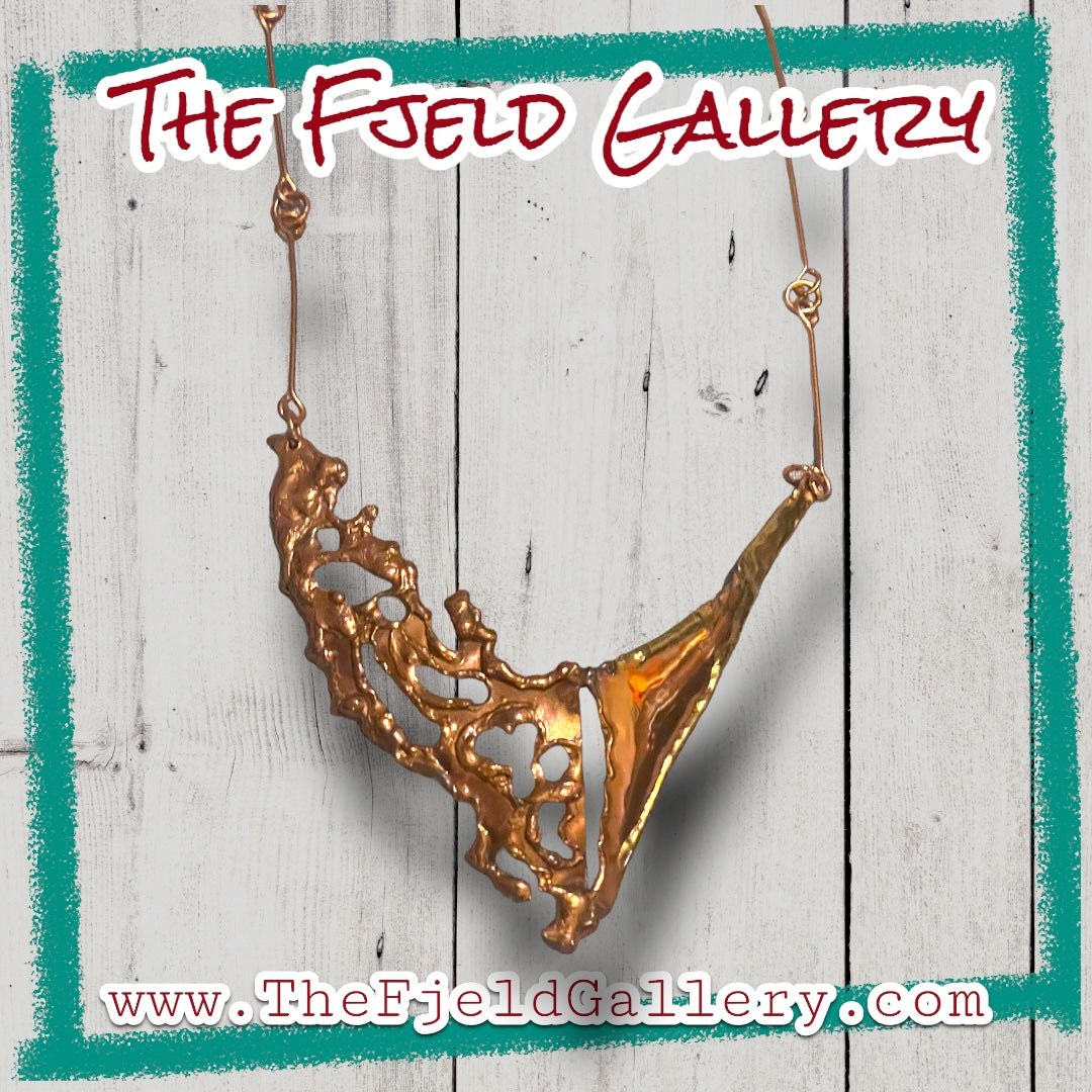 Barbaric Arts & Crafts Copper & Brass 1940’s Vintage Chevron Necklace