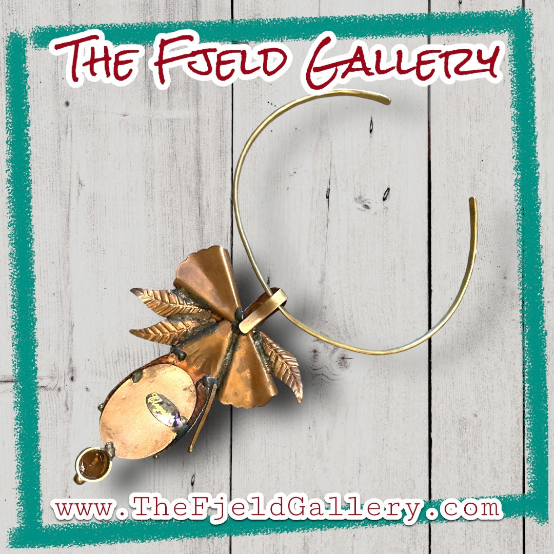 Eleganté Brass Amber Barbaric Choker Floral Necklace