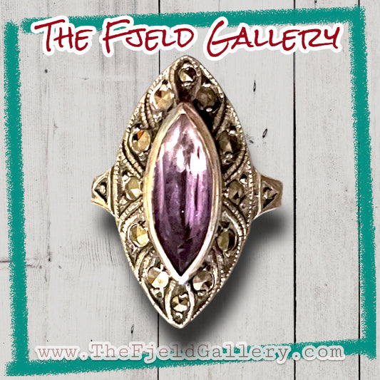 Amethyst Art Deco Sterling Silver & Marcasite Vintage Art Deco Ring