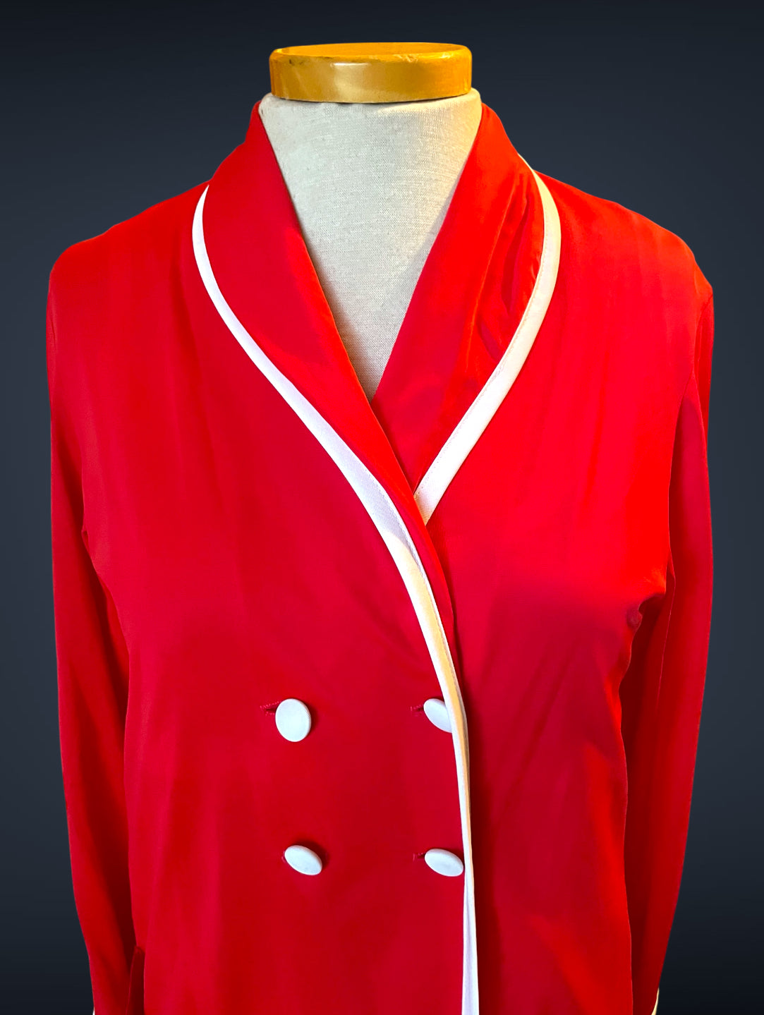 1960’s Sears Red & White Long Tank & Robe Peignoir Nightgown Set