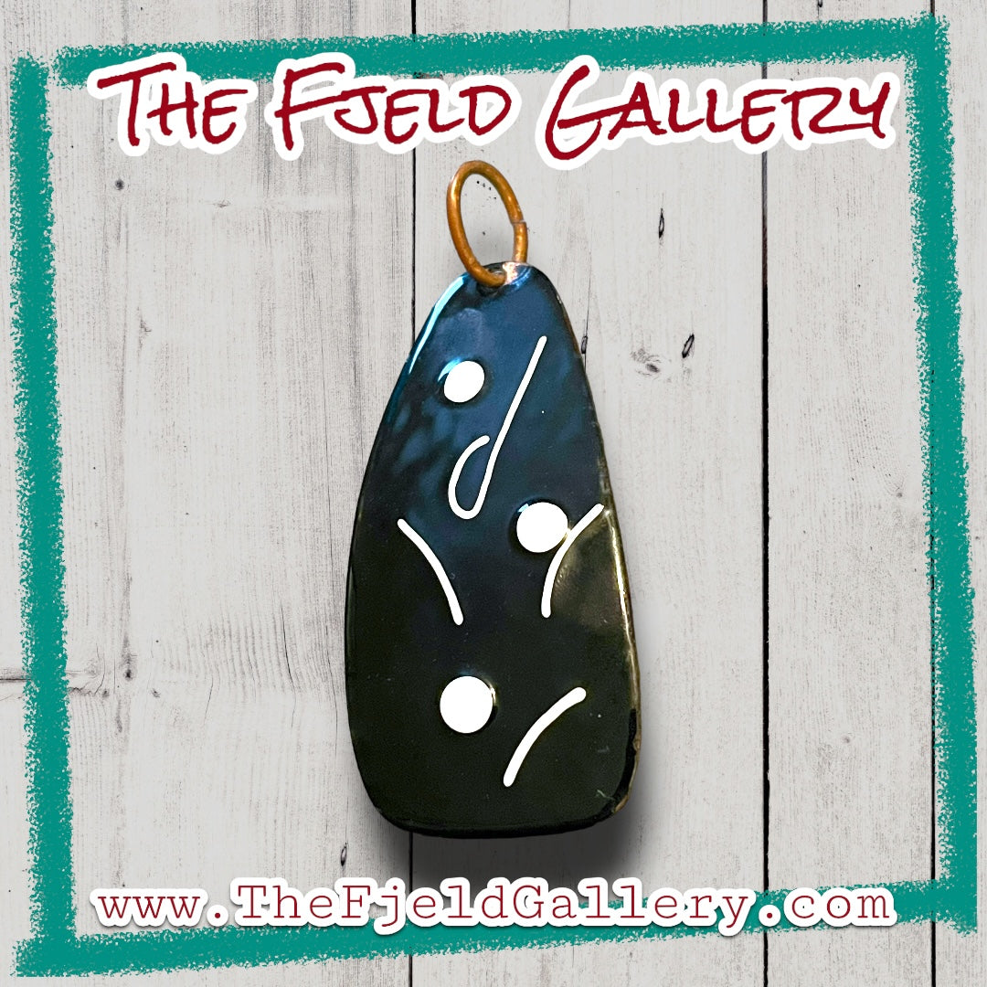 Vintage Large Black & White Enamel Copper Necklace Pendant
