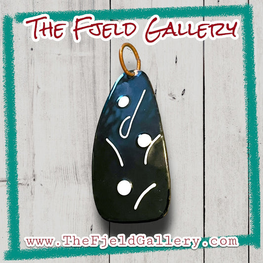 Vintage Large Black & White Enamel Copper Necklace Pendant